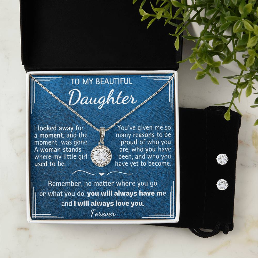 Beautiful  Halo set pendant and earrings set!- Tell your daughter how proud of her you are!