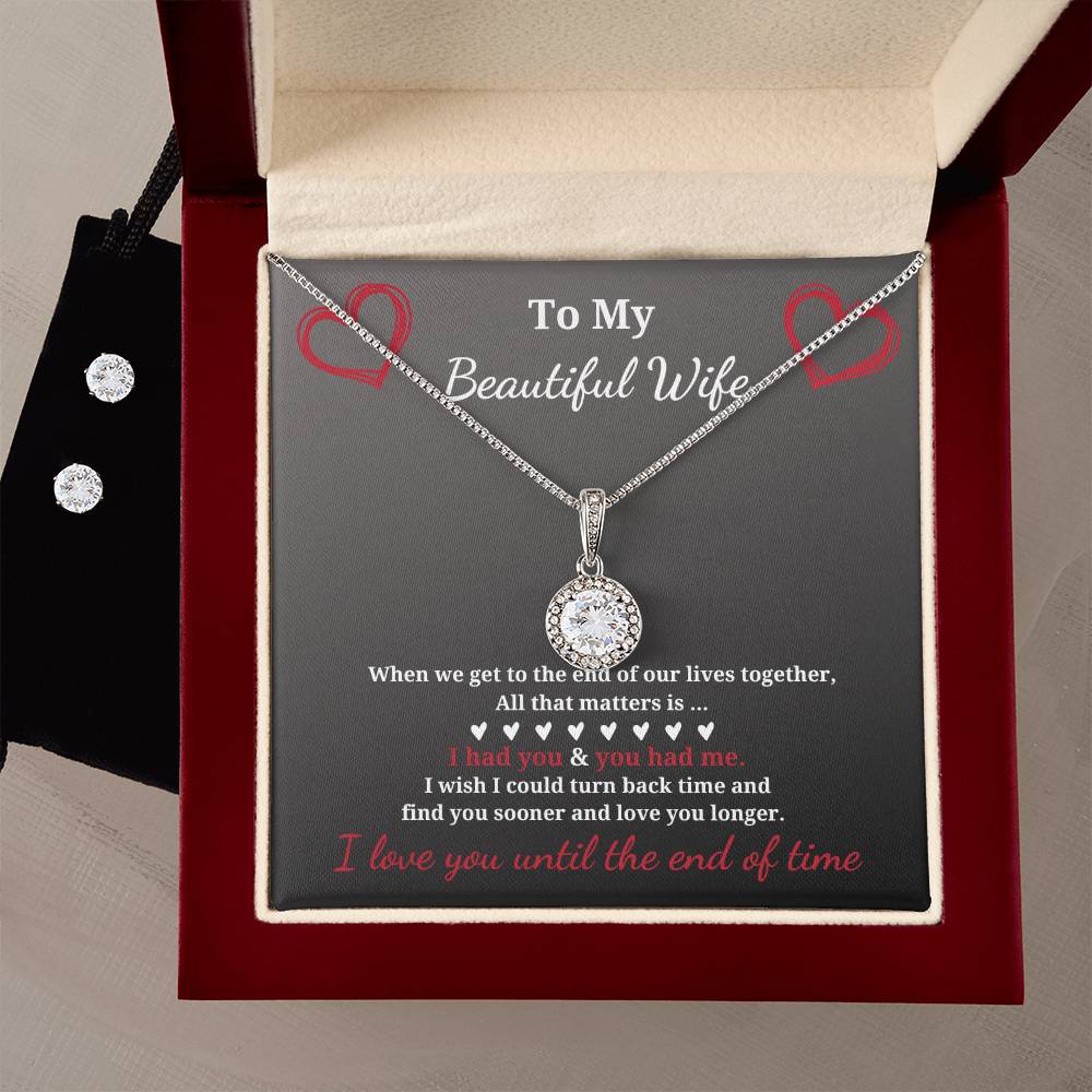 Eternal Hope halo necklace with FREE earrings-tell her you will love her for all time.