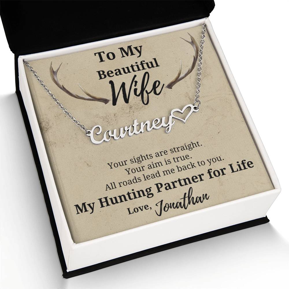 Hunter's Wife Name Necklace-beautiful personalized gift for your Hunting Partner for Life