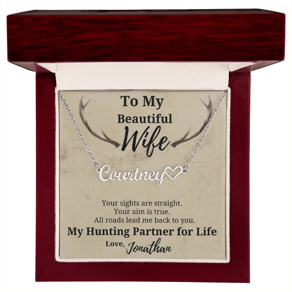 Hunter's Wife Name Necklace-beautiful personalized gift for your Hunting Partner for Life