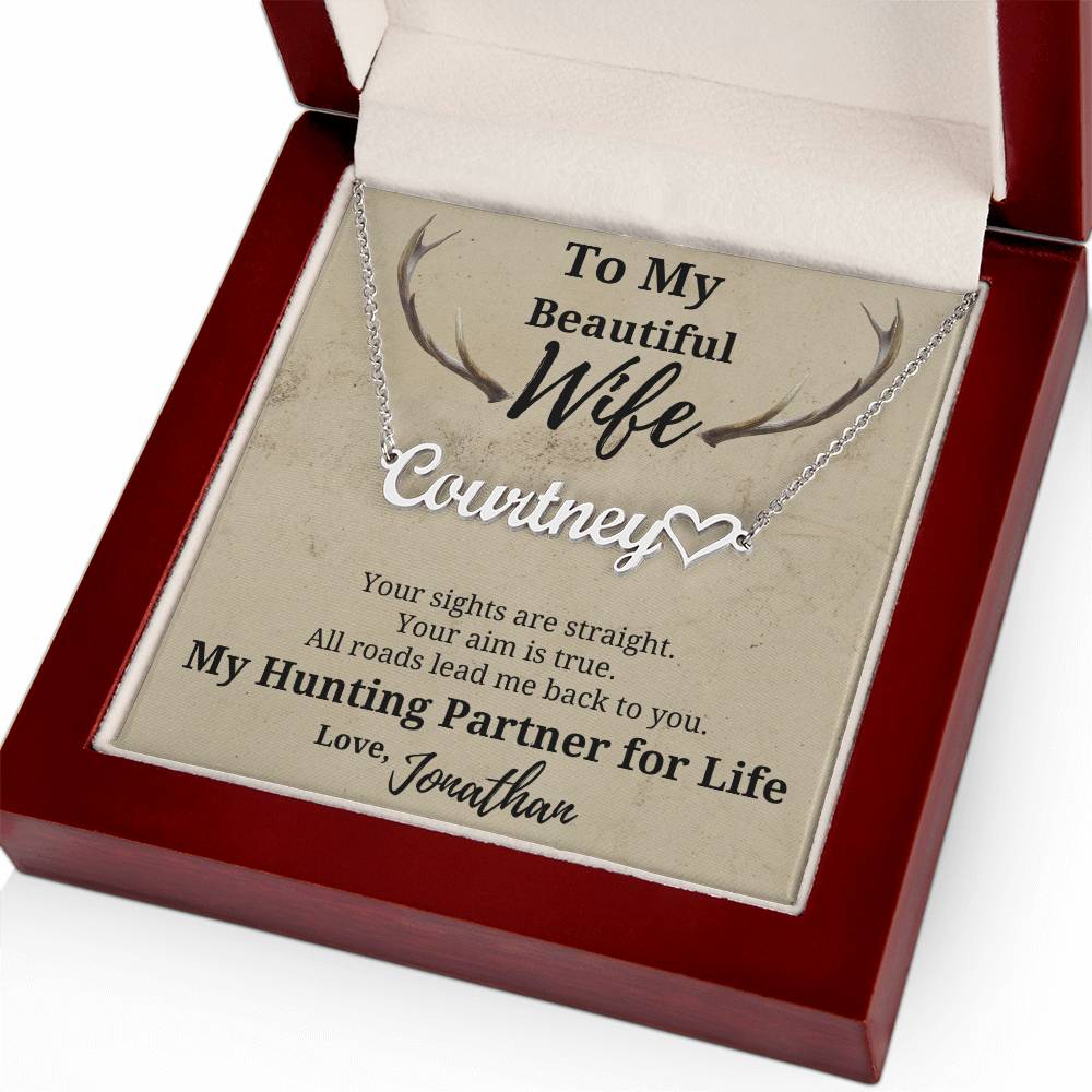 Hunter's Wife Name Necklace-beautiful personalized gift for your Hunting Partner for Life