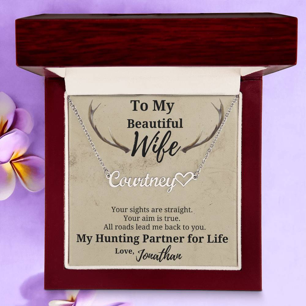 Hunter's Wife Name Necklace-beautiful personalized gift for your Hunting Partner for Life