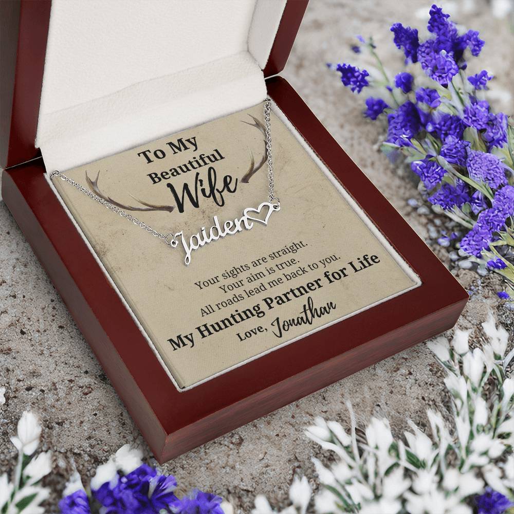 Hunter's Wife Name Necklace-beautiful personalized gift for your Hunting Partner for Life