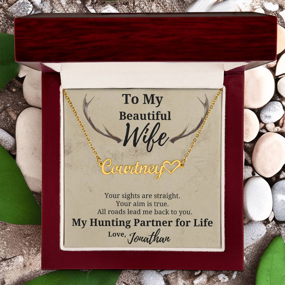 Hunter's Wife Name Necklace-beautiful personalized gift for your Hunting Partner for Life