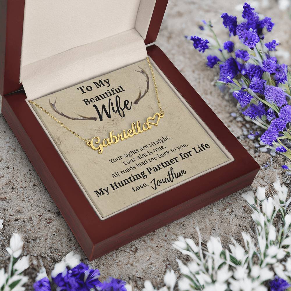 Hunter's Wife Name Necklace-beautiful personalized gift for your Hunting Partner for Life