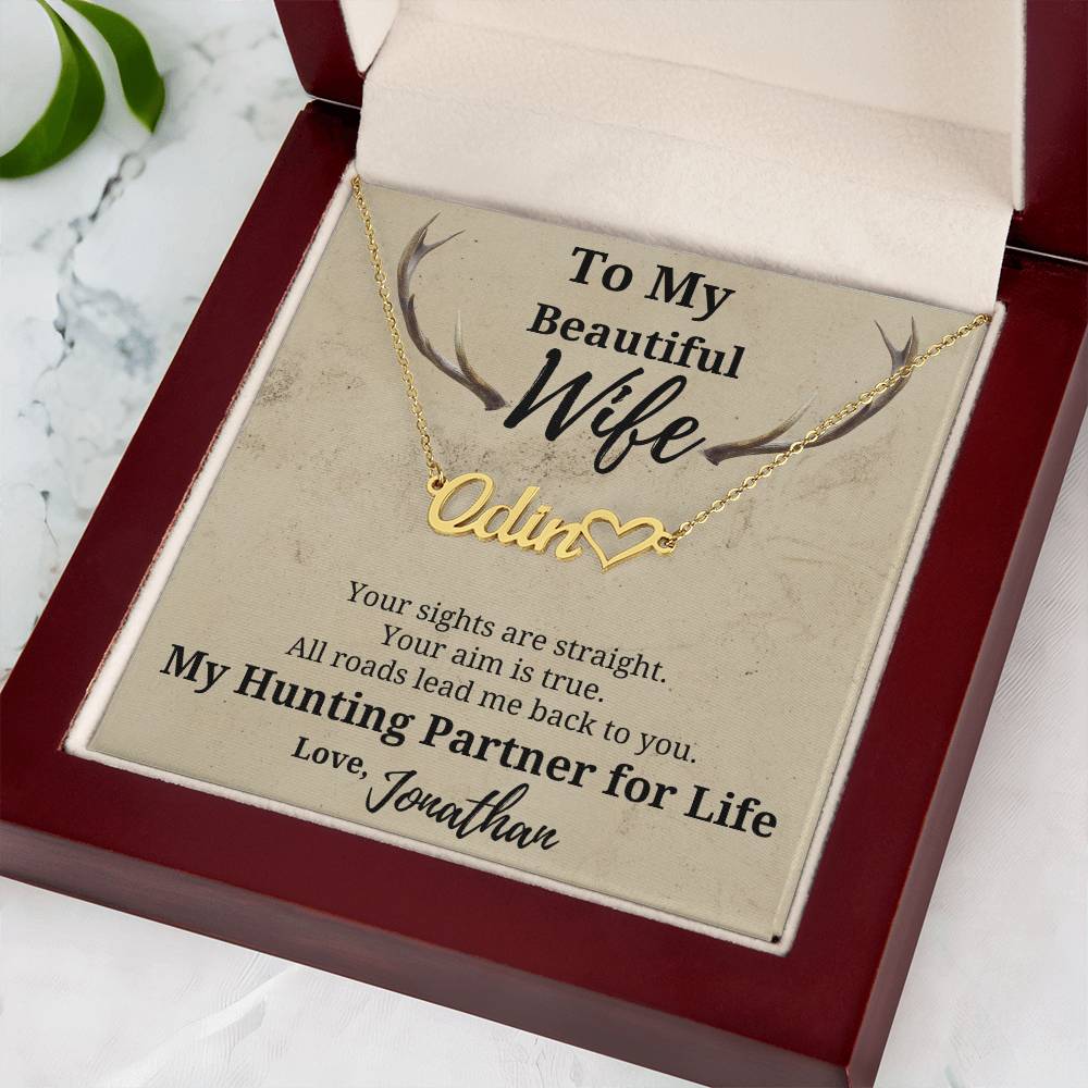 Hunter's Wife Name Necklace-beautiful personalized gift for your Hunting Partner for Life