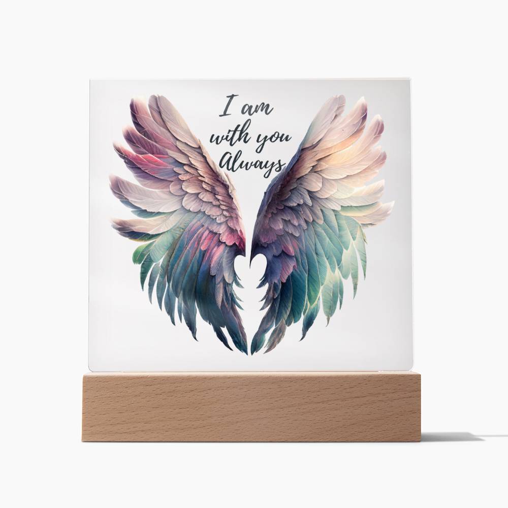 Memorial gift in loving memory of departed loved one. Angel wings - I am with you always acrylic sign