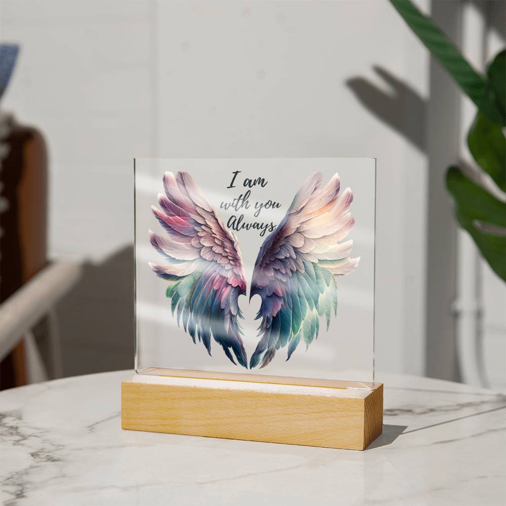 Memorial gift in loving memory of departed loved one. Angel wings - I am with you always acrylic sign