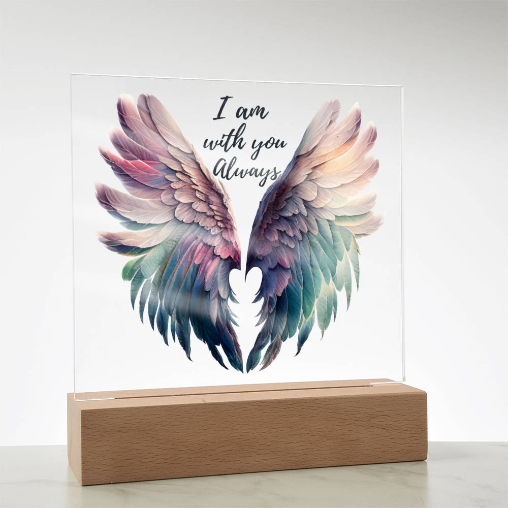 Memorial gift in loving memory of departed loved one. Angel wings - I am with you always acrylic sign