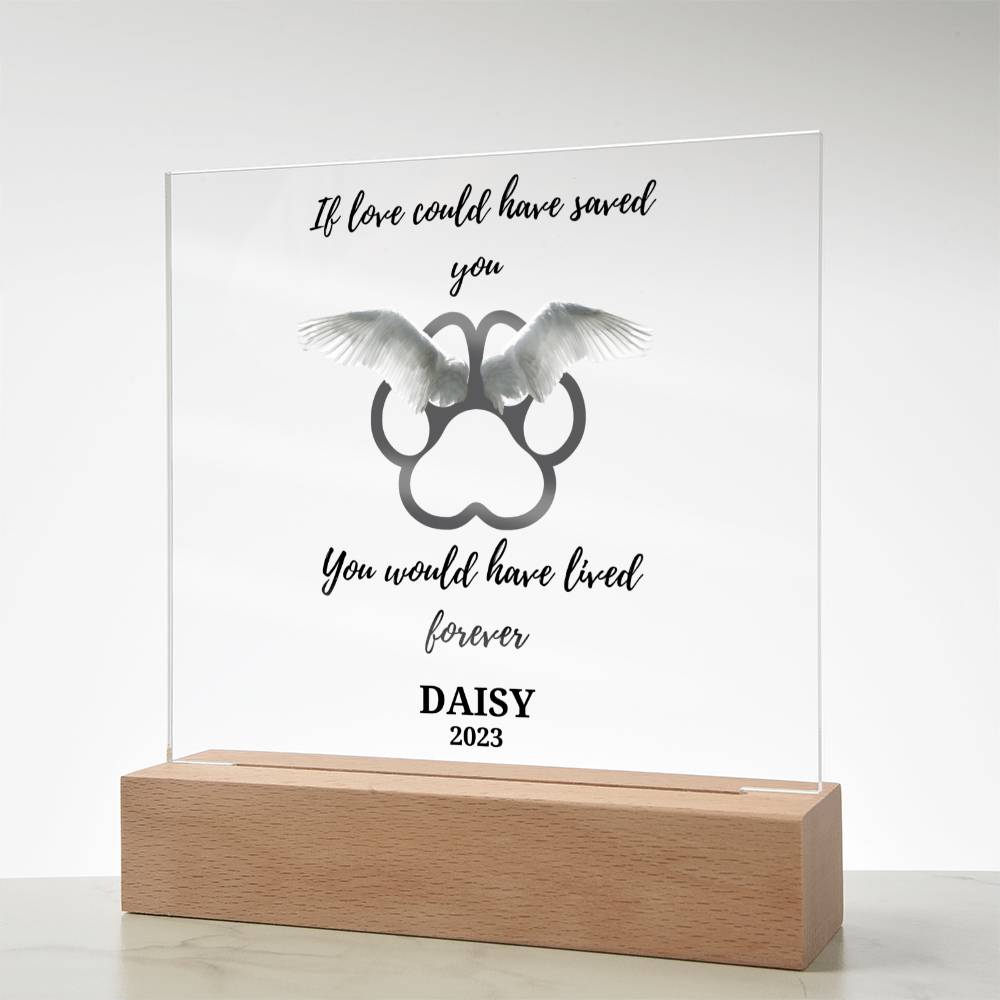 Pet Loss Memorial acrylic plaque-personalized with Pet Name and Year