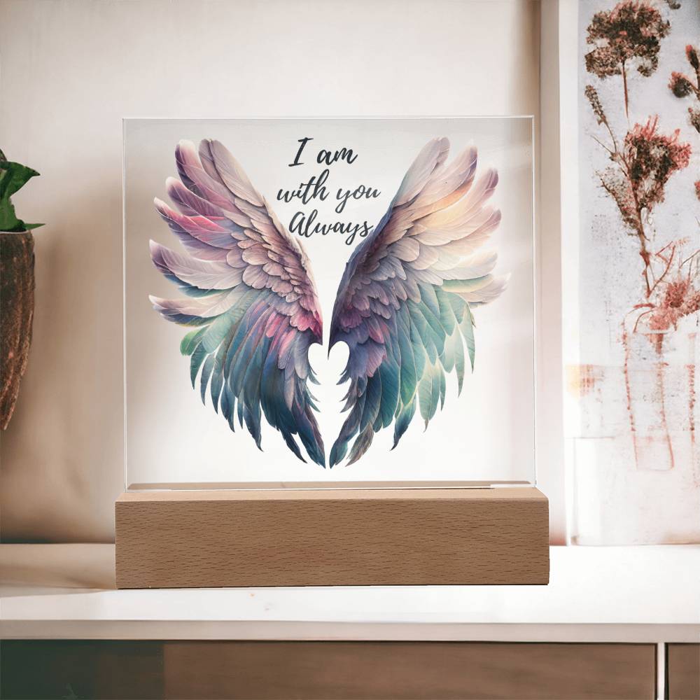 Memorial gift in loving memory of departed loved one. Angel wings - I am with you always acrylic sign