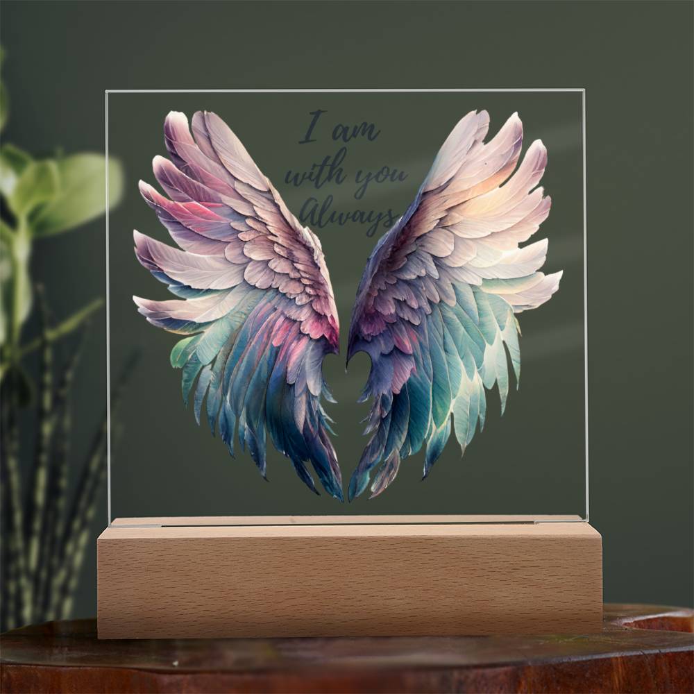 Memorial gift in loving memory of departed loved one. Angel wings - I am with you always acrylic sign