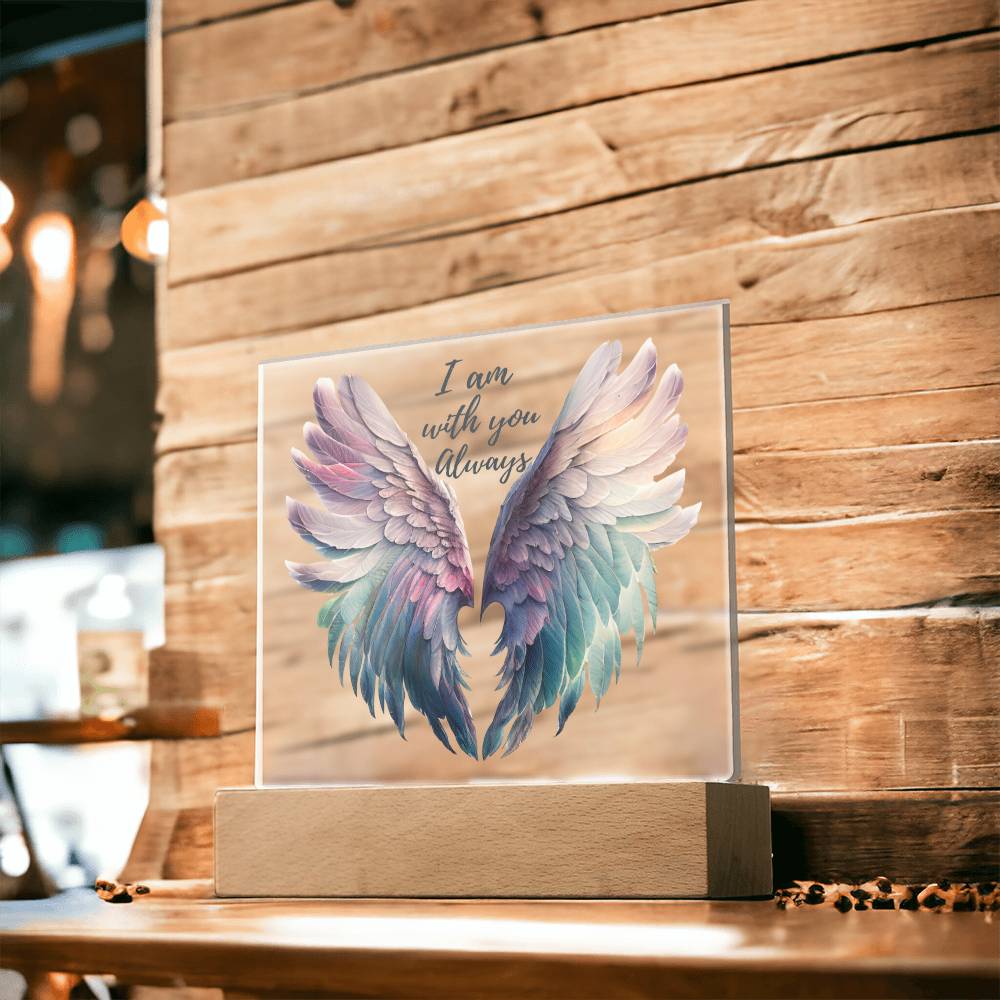 Memorial gift in loving memory of departed loved one. Angel wings - I am with you always acrylic sign