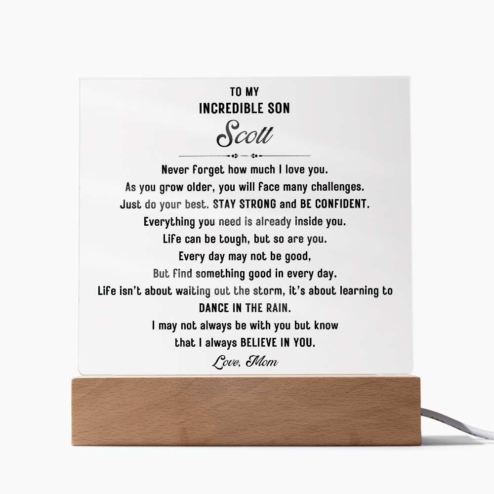 To My Incredible Son Acrylic LED sign