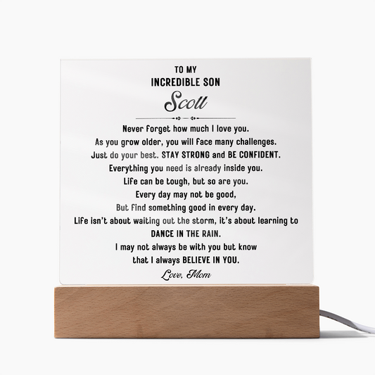 To My Incredible Son Acrylic LED sign