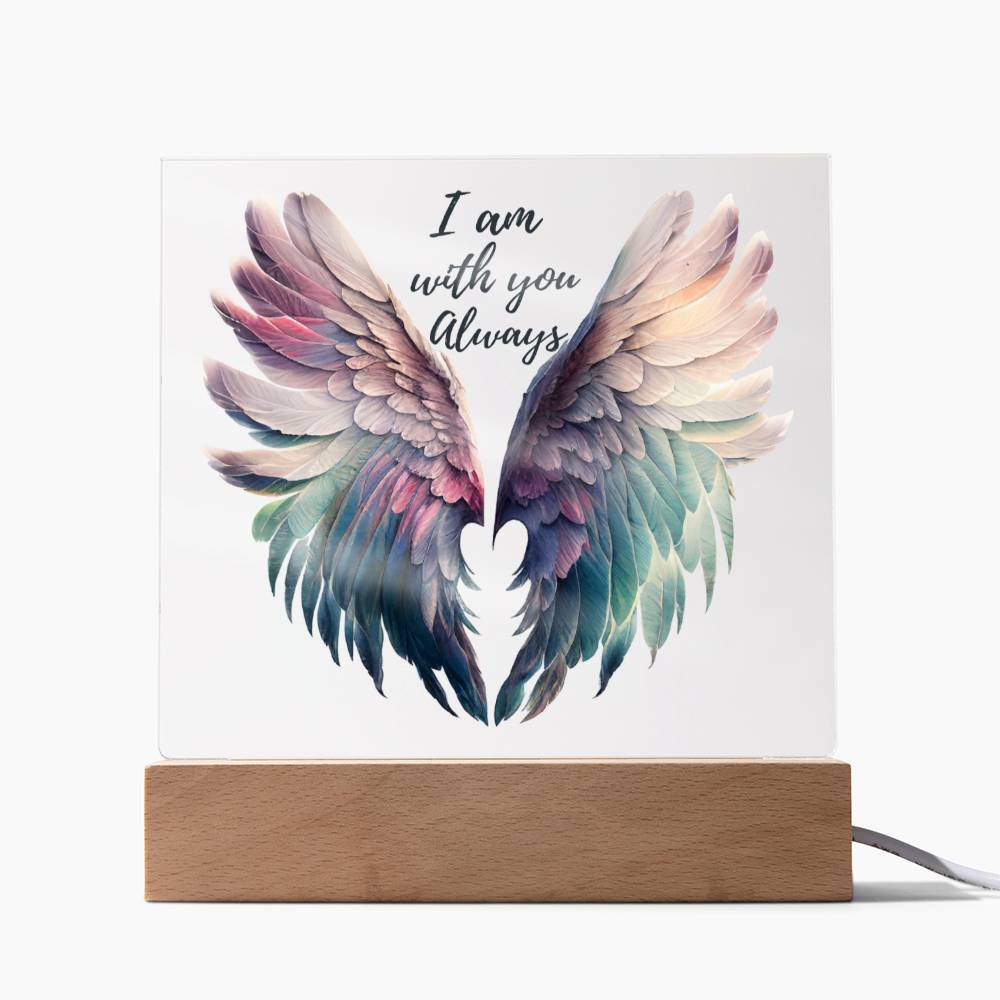 Memorial gift in loving memory of departed loved one. Angel wings - I am with you always acrylic sign