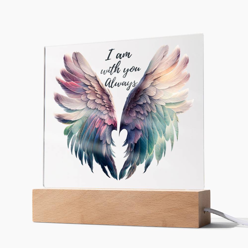 Memorial gift in loving memory of departed loved one. Angel wings - I am with you always acrylic sign