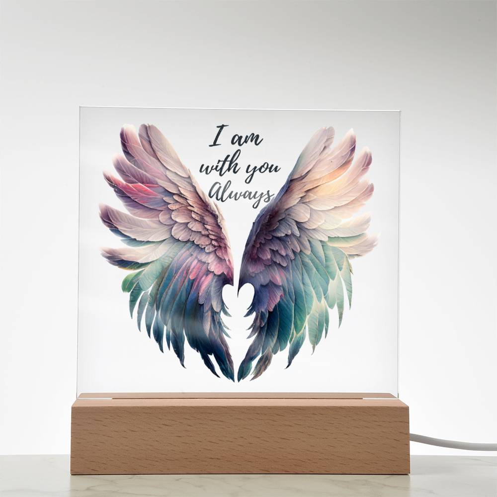 Memorial gift in loving memory of departed loved one. Angel wings - I am with you always acrylic sign