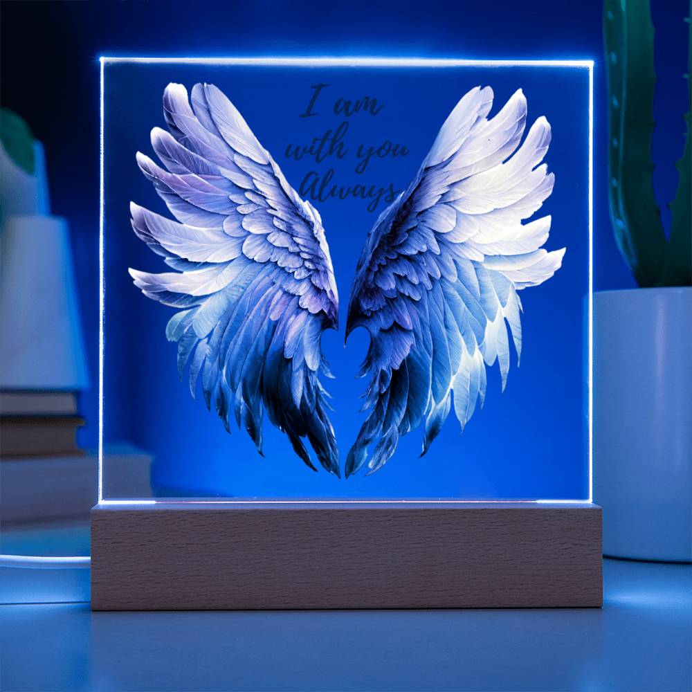 Memorial gift in loving memory of departed loved one. Angel wings - I am with you always acrylic sign