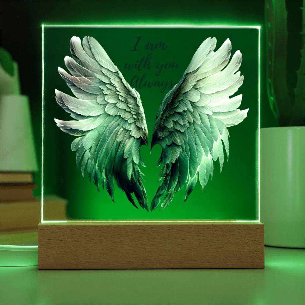 Memorial gift in loving memory of departed loved one. Angel wings - I am with you always acrylic sign