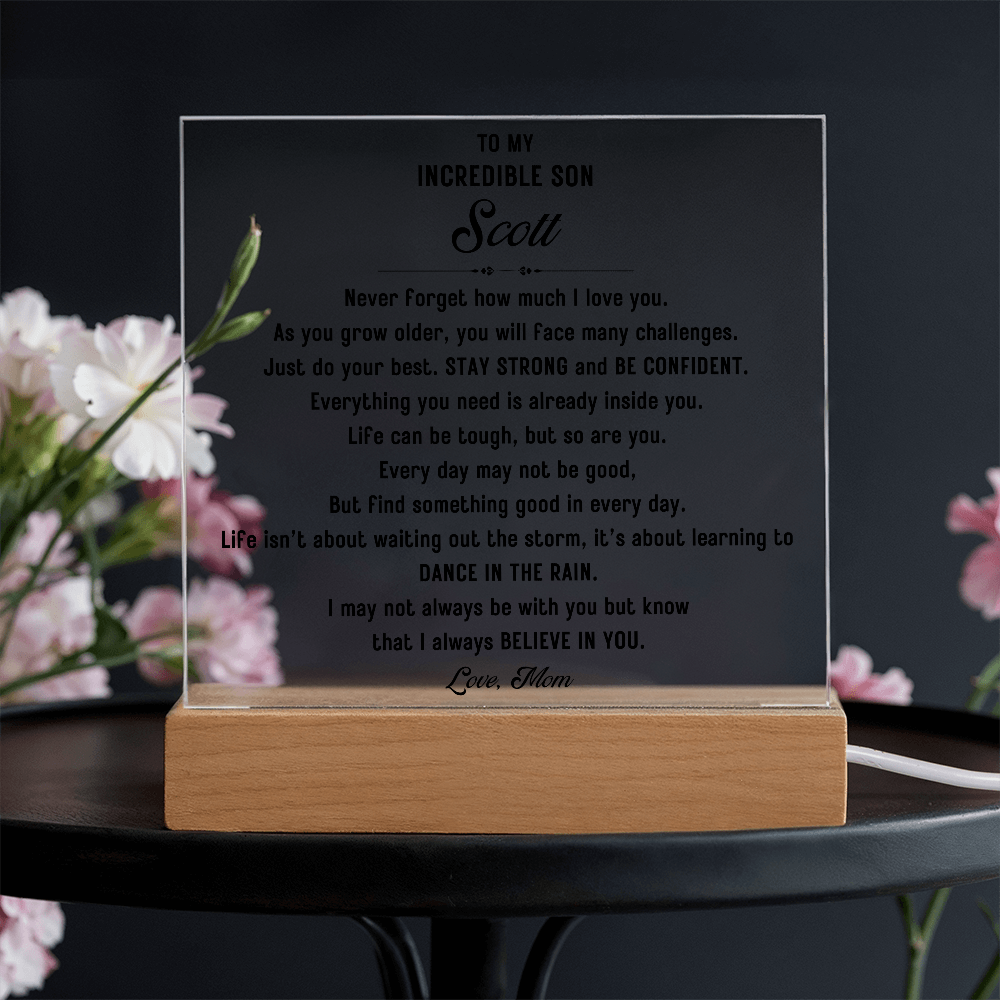 To My Incredible Son Acrylic LED sign
