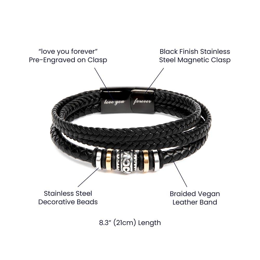 Vegan leather wrap bracelet for your brother, husband or son-Personalized message card!