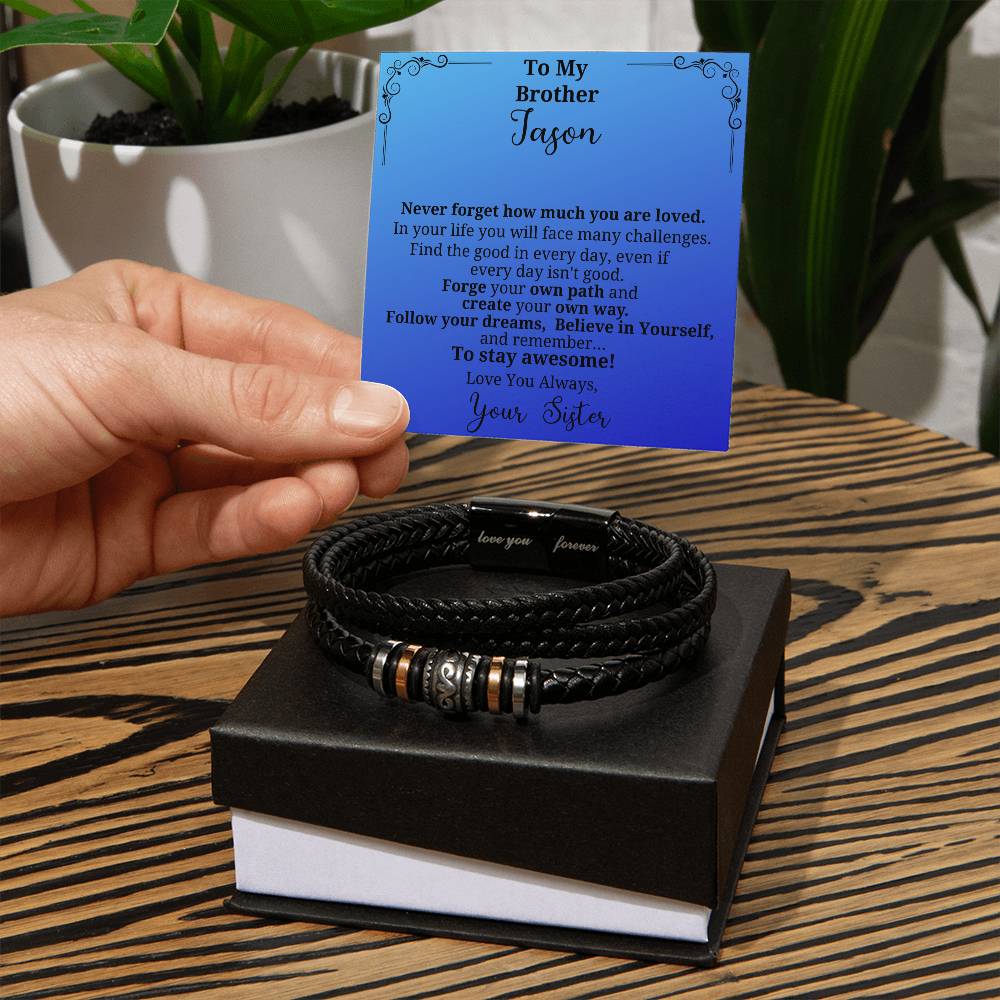 Vegan leather wrap bracelet for your brother, husband or son-Personalized message card!