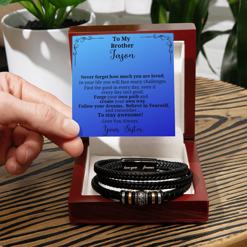 Vegan leather wrap bracelet for your brother, husband or son-Personalized message card!