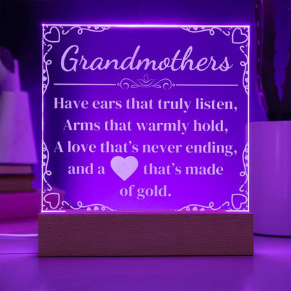 Engraved 'Grandmothers' appreciation poem on Acrylic plaque