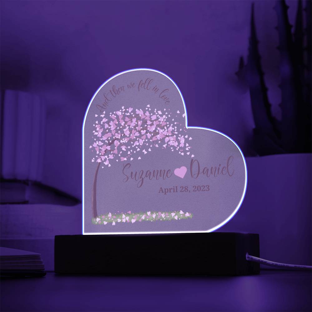 Heart Shaped sign for wedding or anniversary-personalized with names and date. LED light up base!