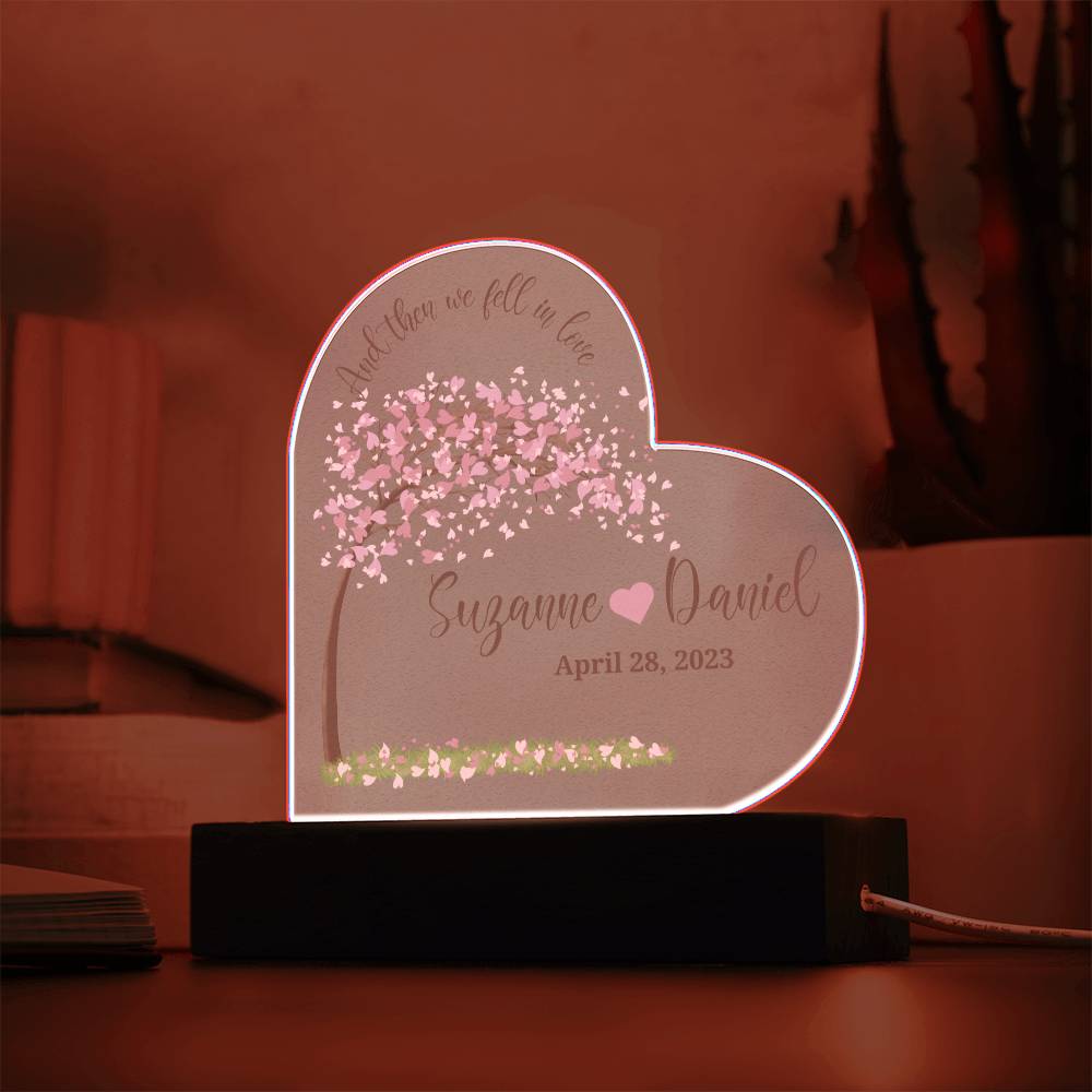 Heart Shaped sign for wedding or anniversary-personalized with names and date. LED light up base!