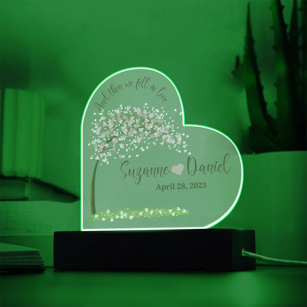 Heart Shaped sign for wedding or anniversary-personalized with names and date. LED light up base!