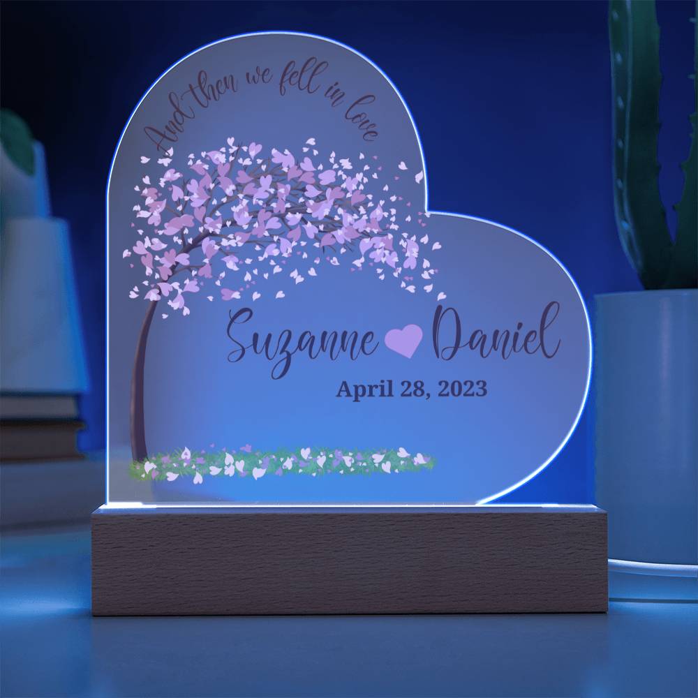 Heart Shaped sign for wedding or anniversary-personalized with names and date. LED light up base!