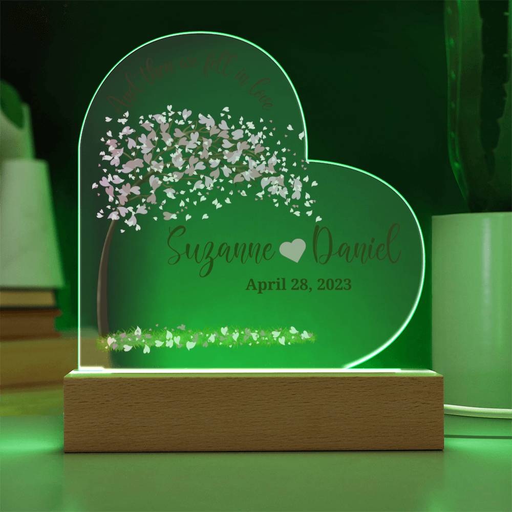 Heart Shaped sign for wedding or anniversary-personalized with names and date. LED light up base!