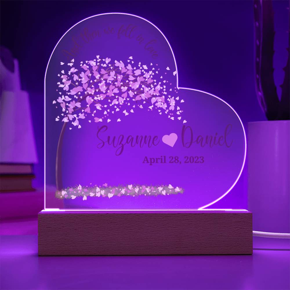 Heart Shaped sign for wedding or anniversary-personalized with names and date. LED light up base!