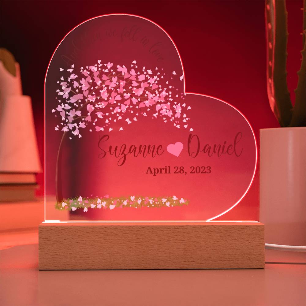 Heart Shaped sign for wedding or anniversary-personalized with names and date. LED light up base!