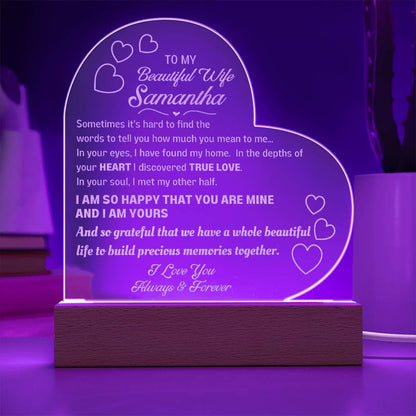 Personalized Heart Sign with LED base for your beautiful wife