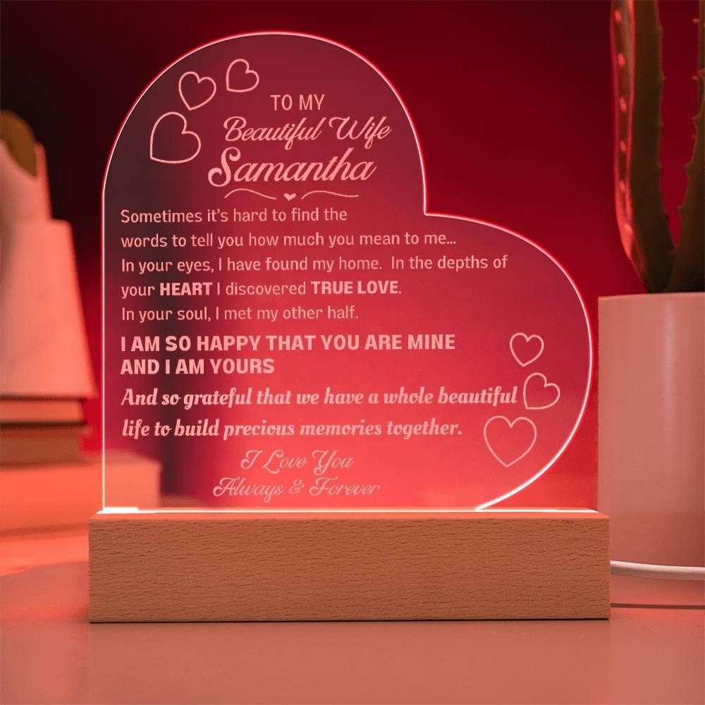 Personalized Heart Sign with LED base for your beautiful wife