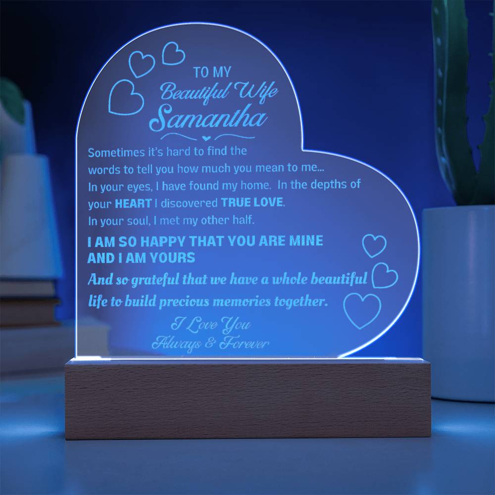 Personalized Heart Sign with LED base for your beautiful wife