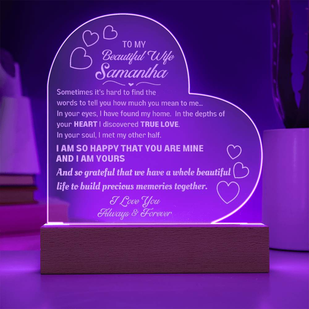 Personalized Heart Sign with LED base for your beautiful wife