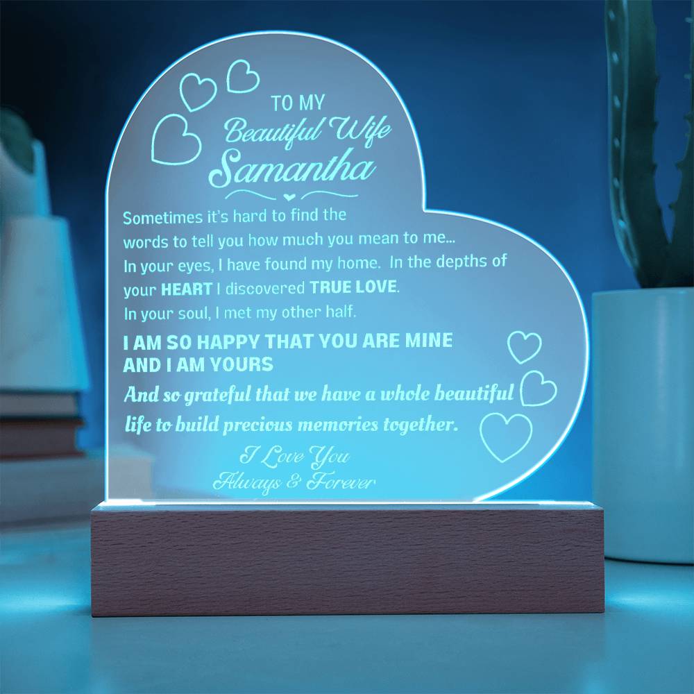 Personalized Heart Sign with LED base for your beautiful wife