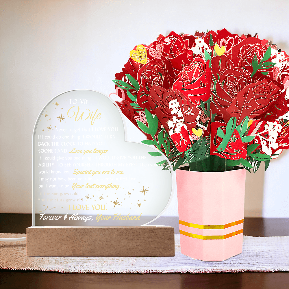 LED lighted Heart Sign and Everlasting Sweet Devotion Flower Bouquet for your Beautiful Wife.