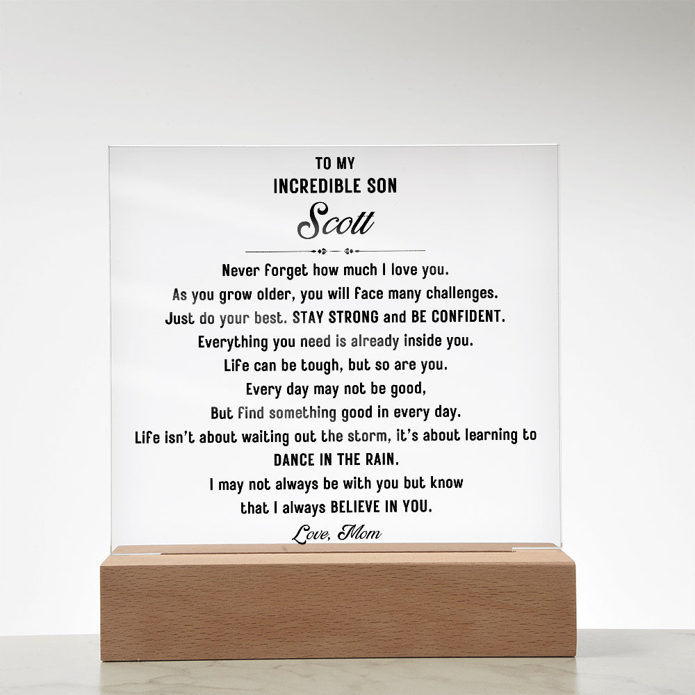 To My Incredible Son Acrylic LED sign