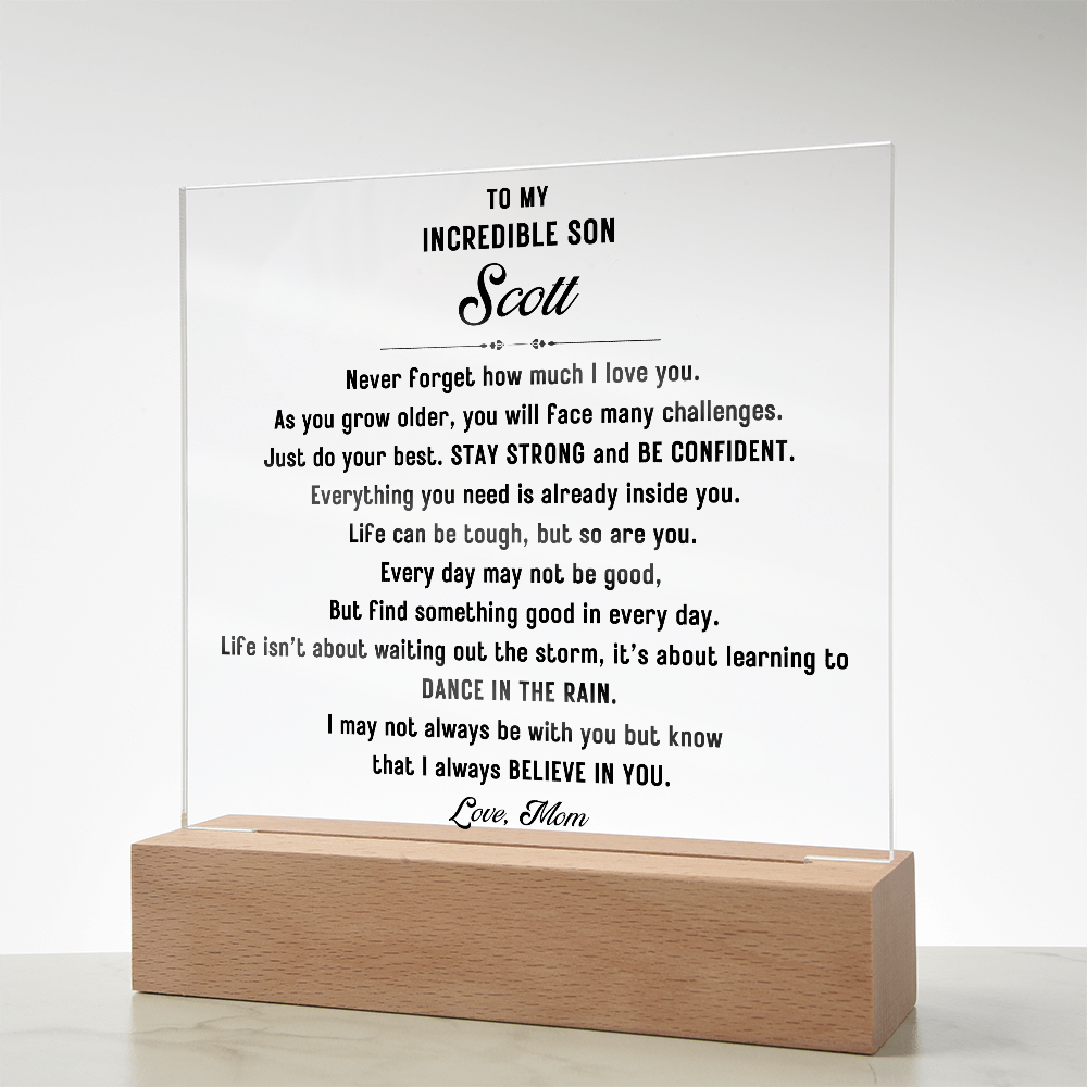 To My Incredible Son Acrylic LED sign