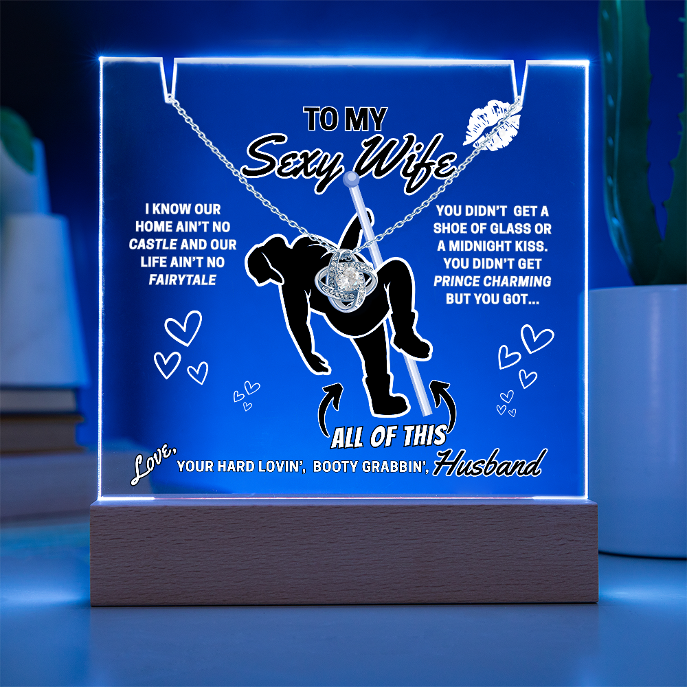 Beautiful Sparkling Love Knot Necklace with LED lighted sign display-She gets a necklace, a nightlight, and YOU!