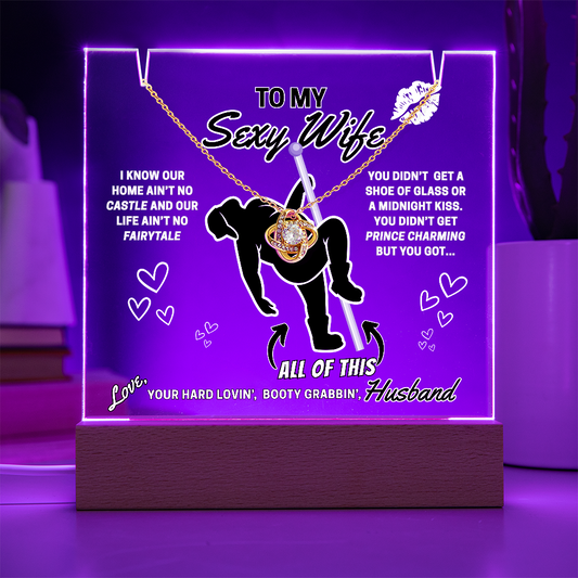 Beautiful Sparkling Love Knot Necklace with LED lighted sign display-She gets a necklace, a nightlight, and YOU!