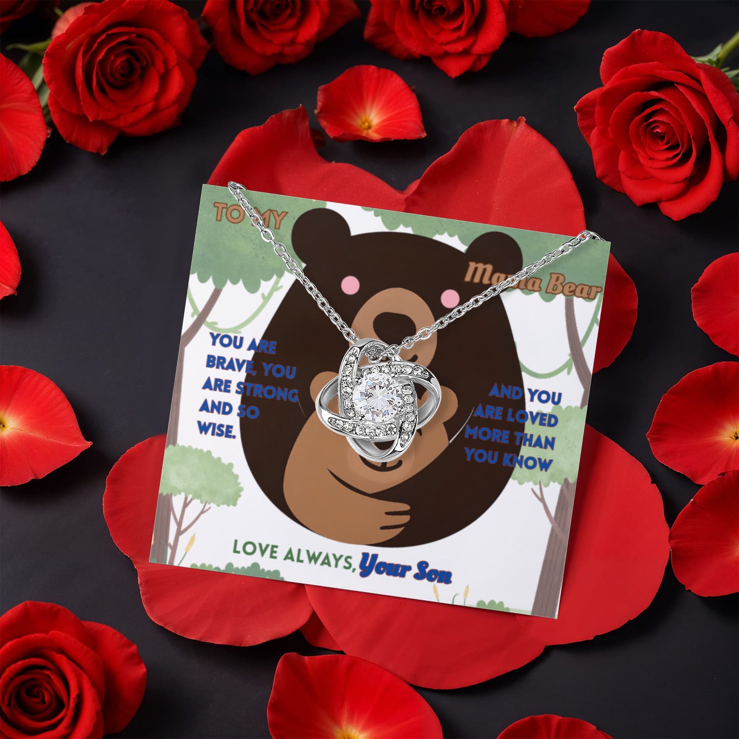 Mama Bear Love Knot Necklace – Sentimental Gift for Mom from Son with  amazing Rotating Eternal Rose Box