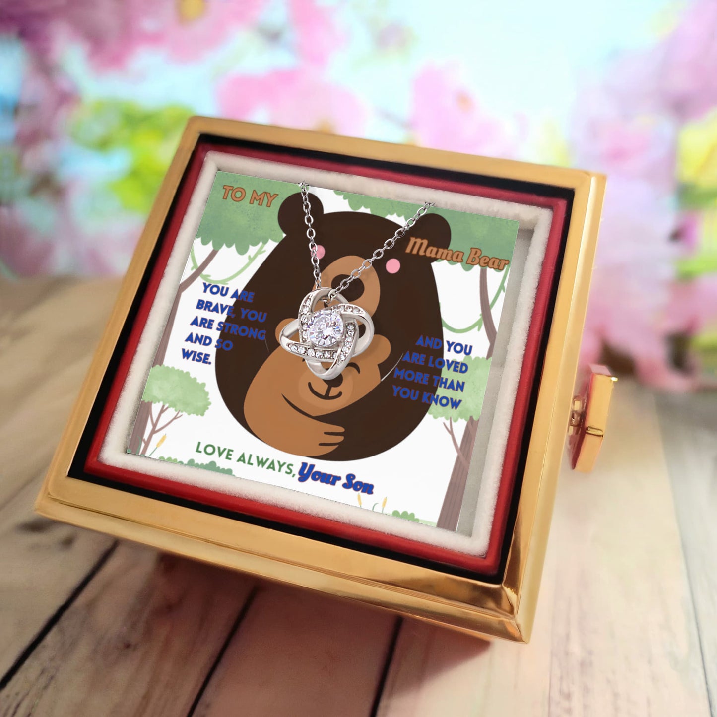 Mama Bear Love Knot Necklace – Sentimental Gift for Mom from Son with  amazing Rotating Eternal Rose Box