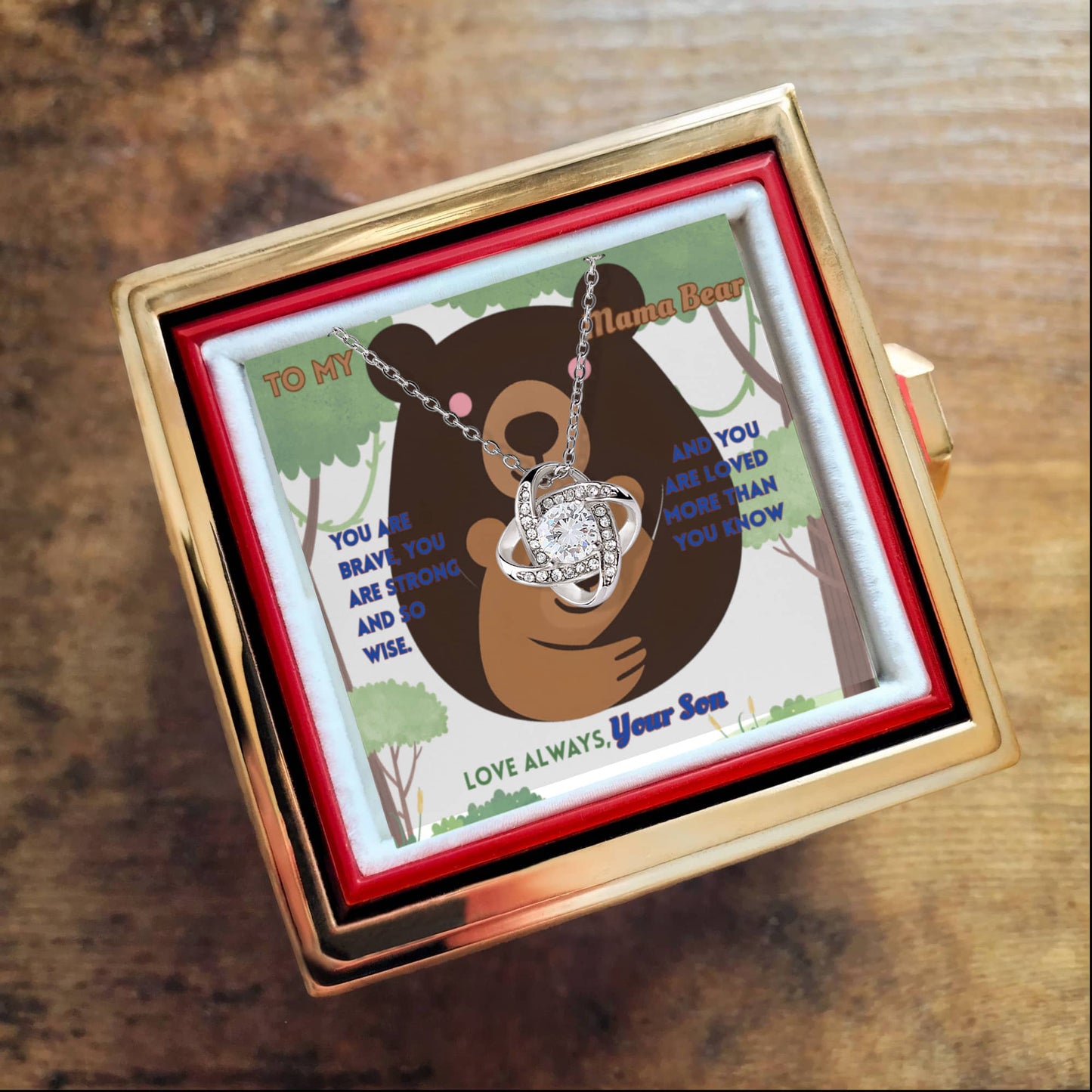 Mama Bear Love Knot Necklace – Sentimental Gift for Mom from Son with  amazing Rotating Eternal Rose Box
