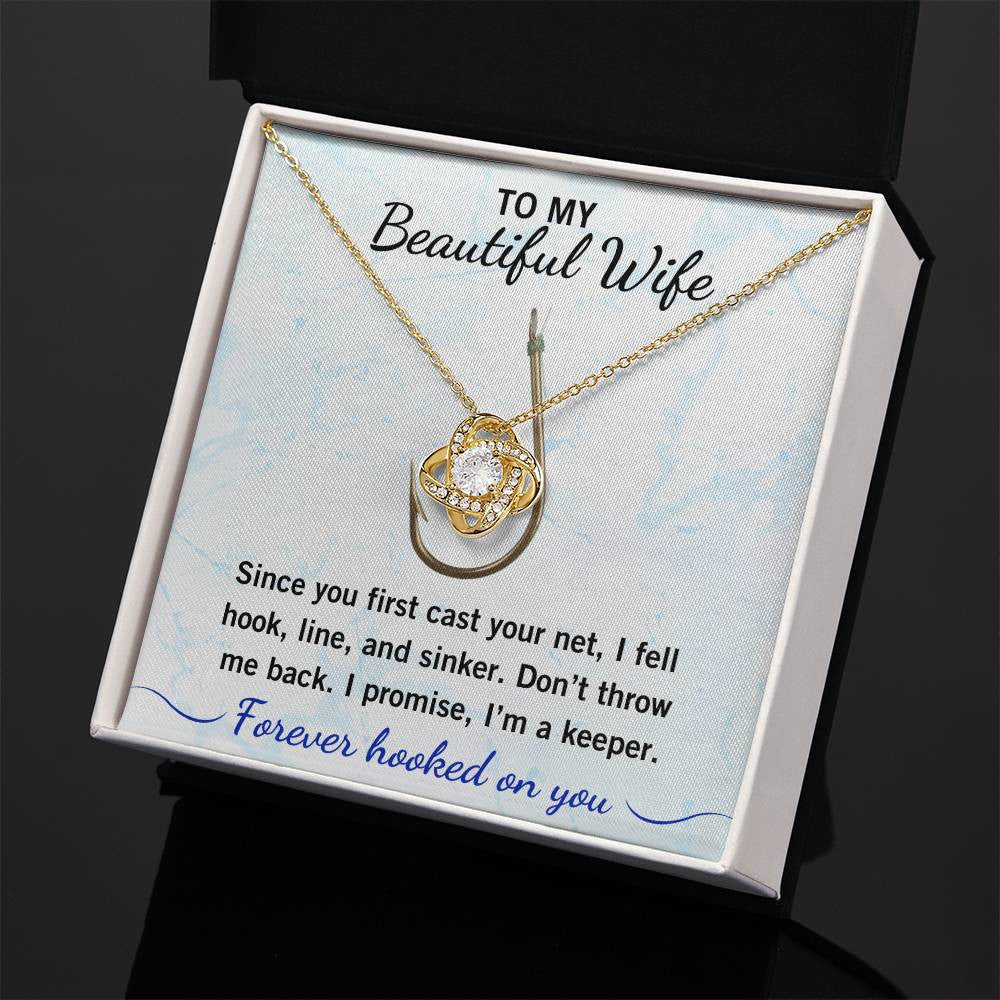 💖 "Hook, Line & Sinker – I’m Yours Forever!" Give Your Wife this Romantic Love Knot Necklace that reminds her what a catch you are!